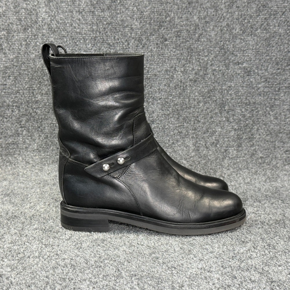 Rag & Bone Slayton Moto Boots Women's 6.5 Black Leather Pull On Classic Rustic